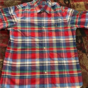 Polo Ralph Lauren Madras Plaid Multi-Colorblock Button-Down Long Sleeve Shirt